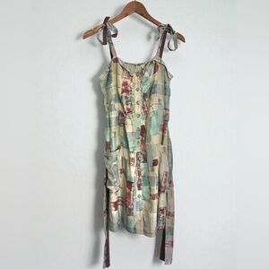 Anthropologie Maeve 100% Silk Button & Waist Tie Abstract Painters Dress size 2